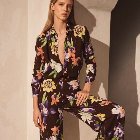 Ralph Lauren Spring 2021 Collection Brown Multi Hailey Floral Print Cady Blouse - Picture 7 of 16